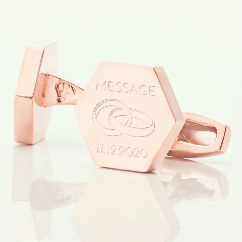NEW WEDDING ROSE GOLD HEXAGON MESSAGE WITH RINGS
