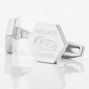 NEW WEDDING SILVER HEXAGON MESSAGE WITH RINGS
