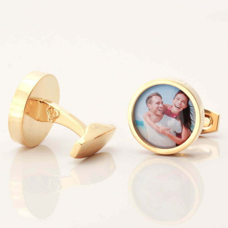 Gold Circular Personalised Photo Cufflinks Gallery 1 of 1