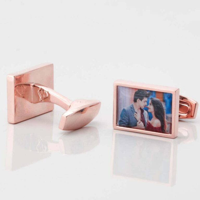 Rose Gold Rectangular Personalised Photo Cufflinks Gallery 1 of 1