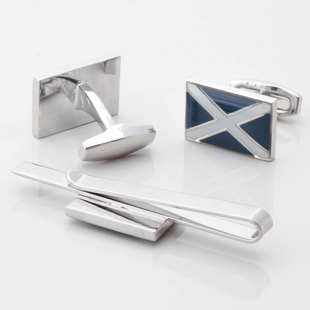 Scottish Flag Cufflinks Tie Bar Set Gallery 1 of 1