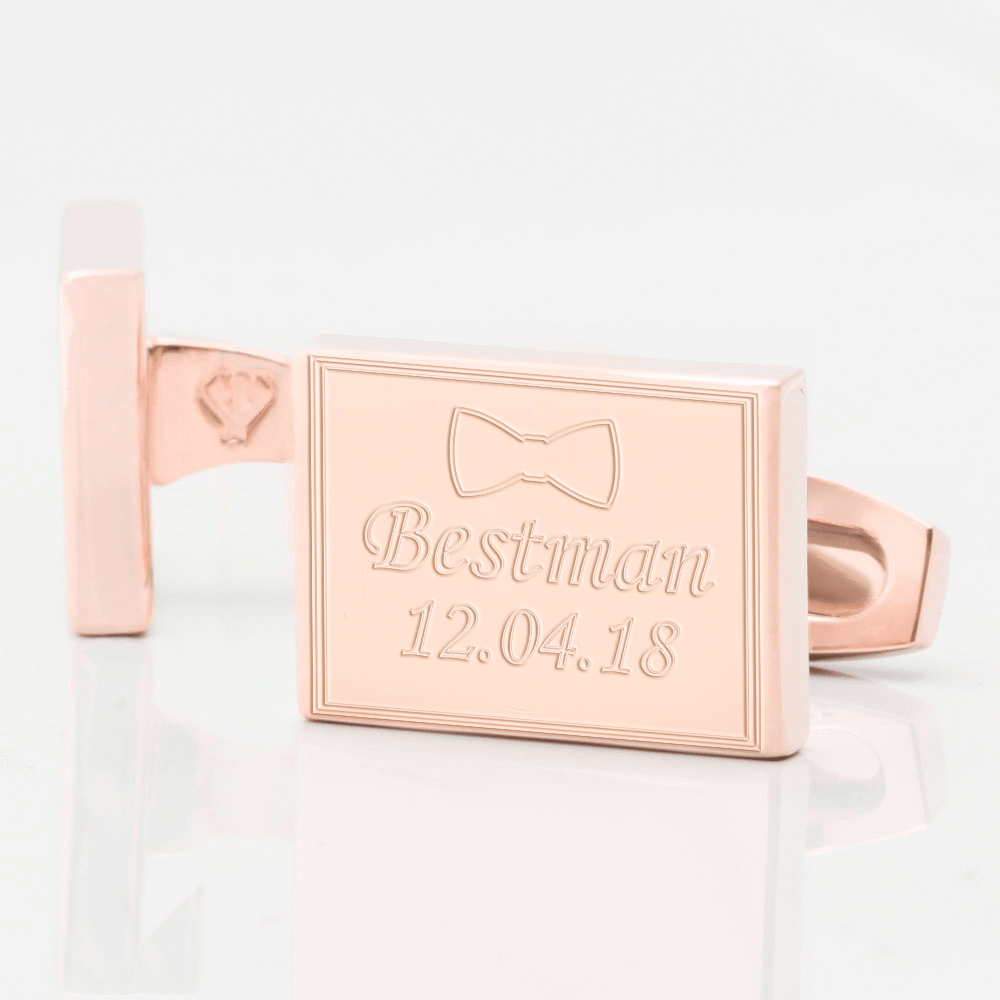 personalised bowtie rose gold engraved cufflinks