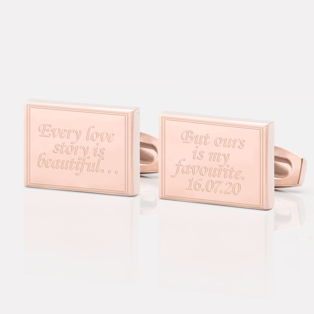 personalised every love story rose gold engraved cufflinks