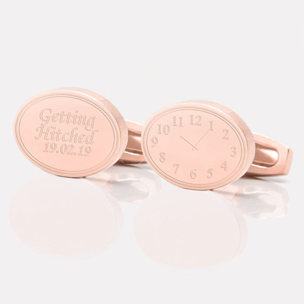 personalised getting hitched rose gold engraved cufflinks