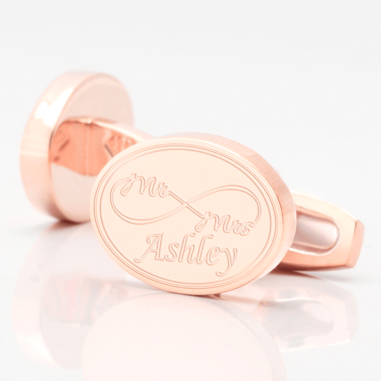 personalised mr mrs rose gold engraved cufflinks
