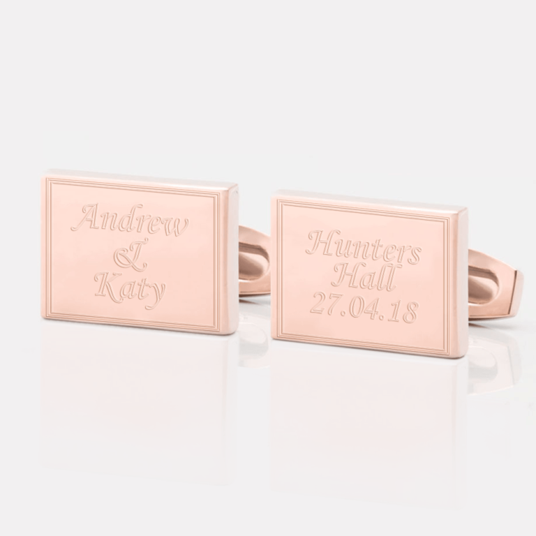 personalised name venue date rose gold engraved cufflinks