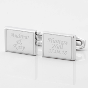 personalised name venue date silver engraved cufflinks