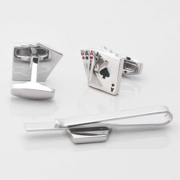 Four Aces Cufflinks Tie Slide Set Gallery 1 of 1