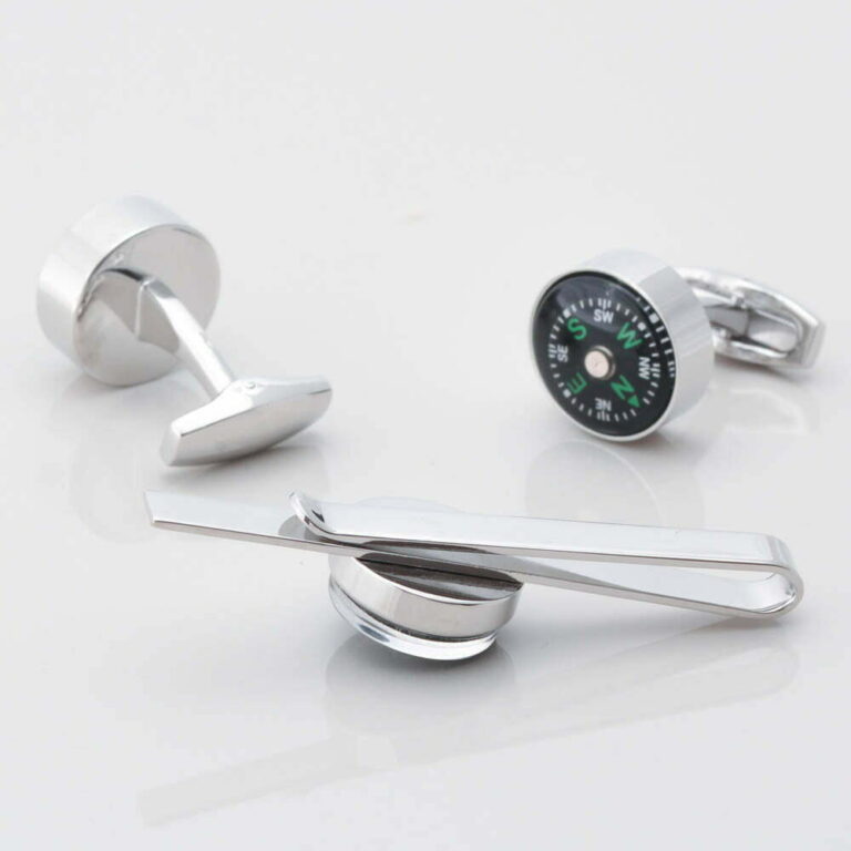 Real Working Compass Cufflinks Tie Slide Set Gallery 1 of 1
