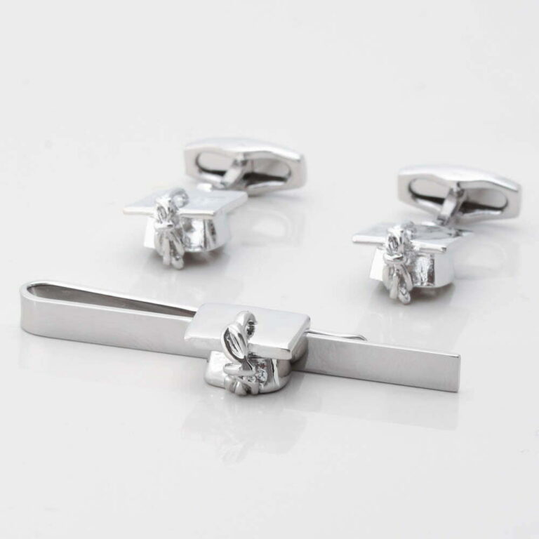 Silver Mortar Board Cufflinks Tie Slide Set 1 of 1 1 Silver Mortar Board Cufflinks Tie Slide Set 1 of 1 1