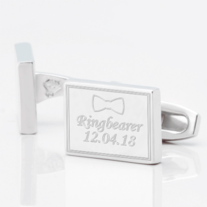 personalised bowtie ringbearer silver engraved cufflinks
