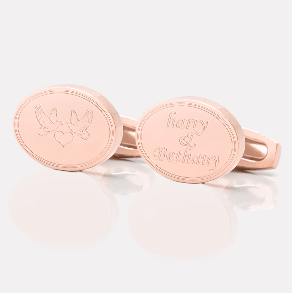 personalised doves rose gold engraved cufflinks