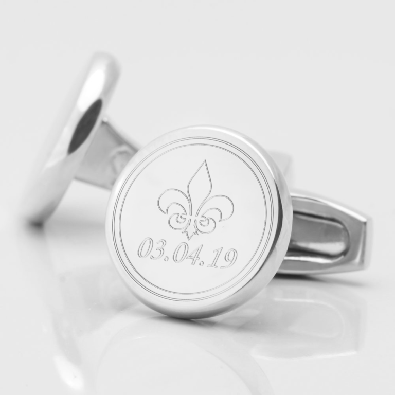personalised fleur de lis date engraved cufflinks