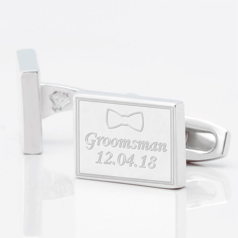personalised groomsman bowtie silver engraved cufflinks