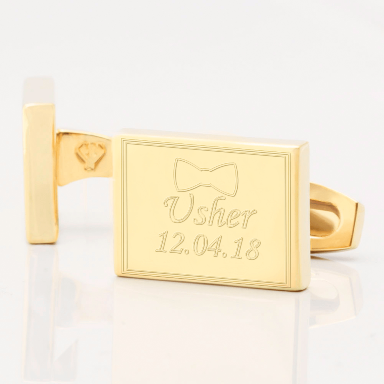 personalised usher bowtie gold engraved cufflinks