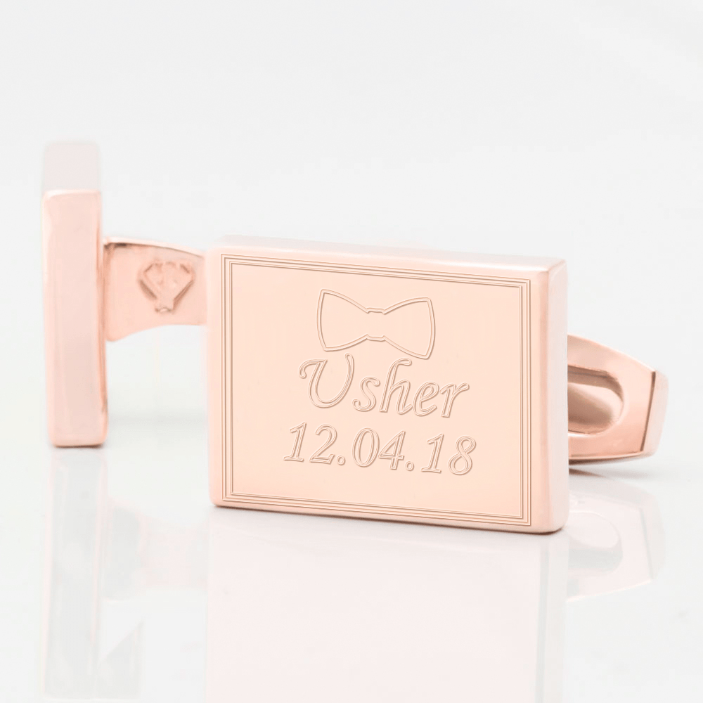 personalised usher bowtie rose gold engraved cufflinks
