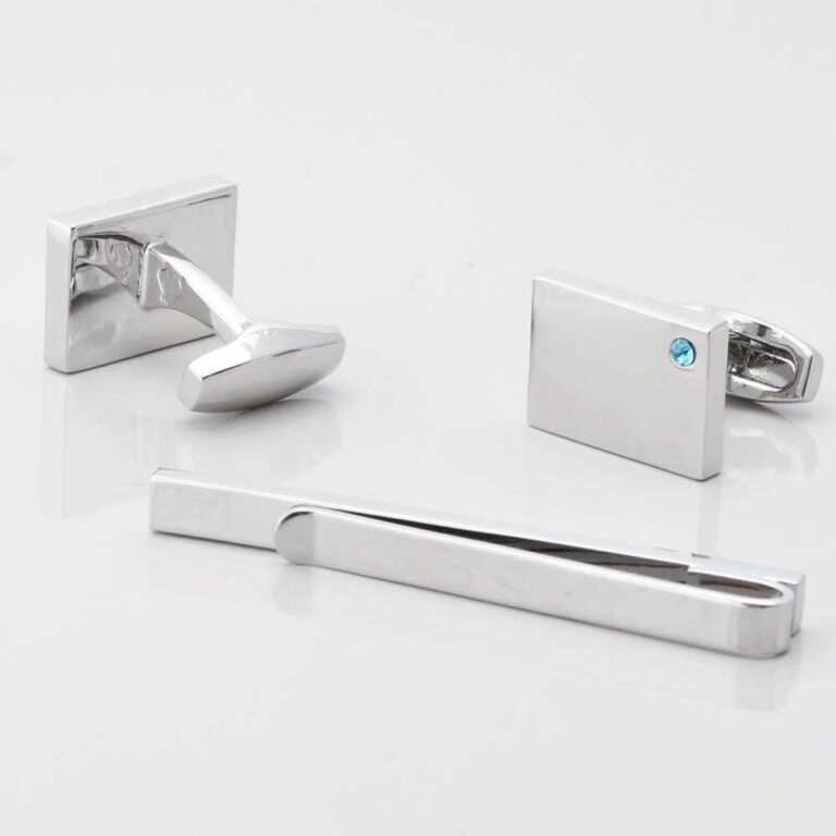 Birthstone Blue Topazl Cufflinks Tie Slide Set Gallery 1 of 1