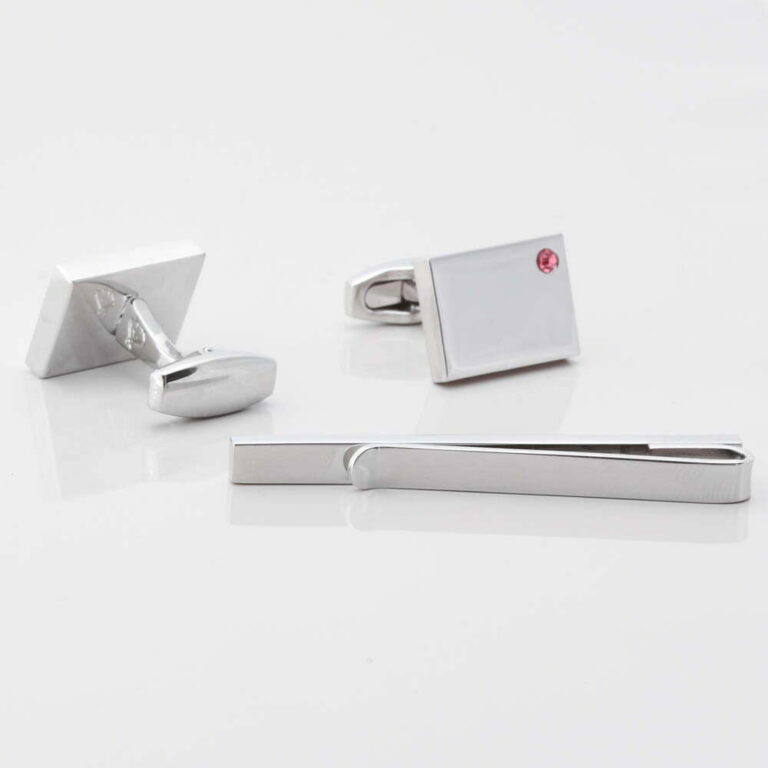 Birthstone Pink Tourmaline Cufflinks Tie Slide Set Gallery 1 of 1