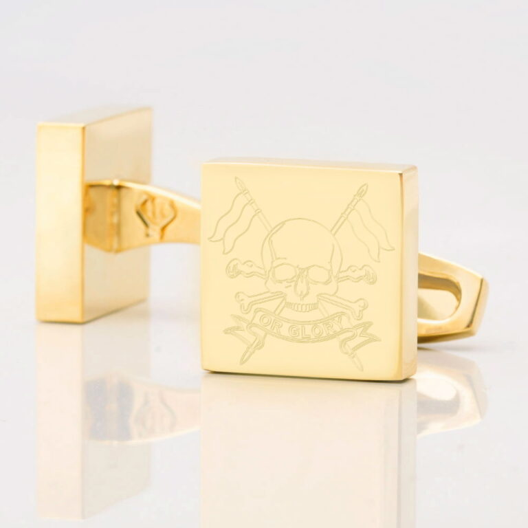 Queens Royal Hussars Royal Lancers logo Engraved Gold Cufflinks