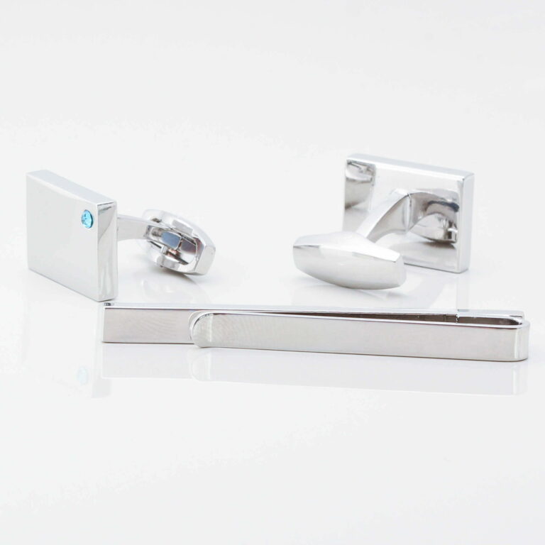 Birthstone Aquamarine Cufflinks Tie Slide Set Gallery 1 of 1