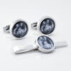 Circular Photo Cufflinks Tie Slide Set 3142