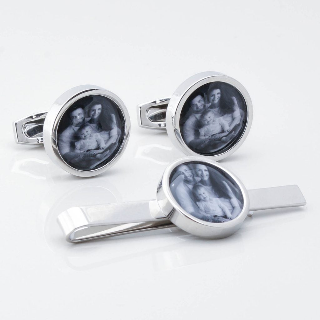 Circular Photo Cufflinks Tie Slide Set 3142