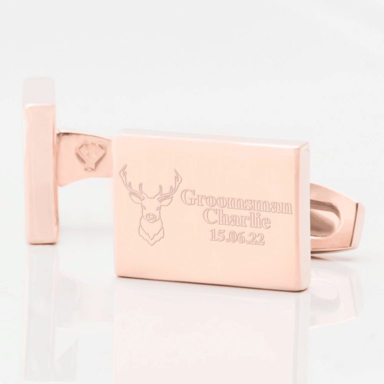 stag head engraved Rose Gold cufflinks