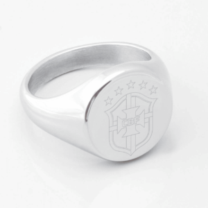 Brazil Football Engraved Silver Signet Ring