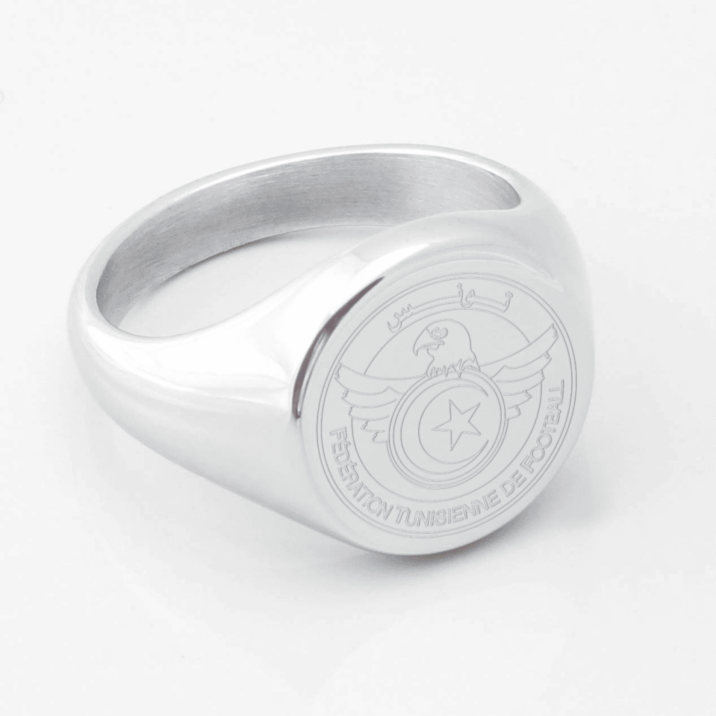 Tunisia Football Engraved Silver Signet Ring