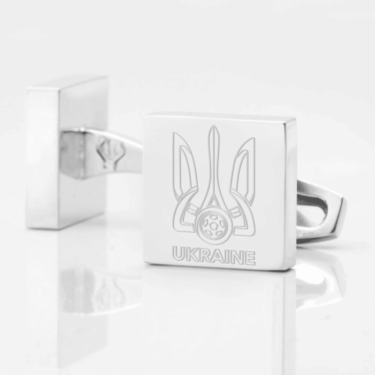 Ukraine Football Engraved Silver Cufflinks