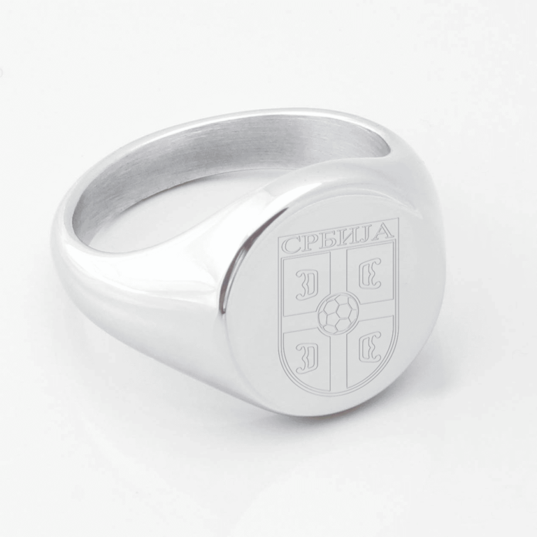 serbia football engraved silver signet ring