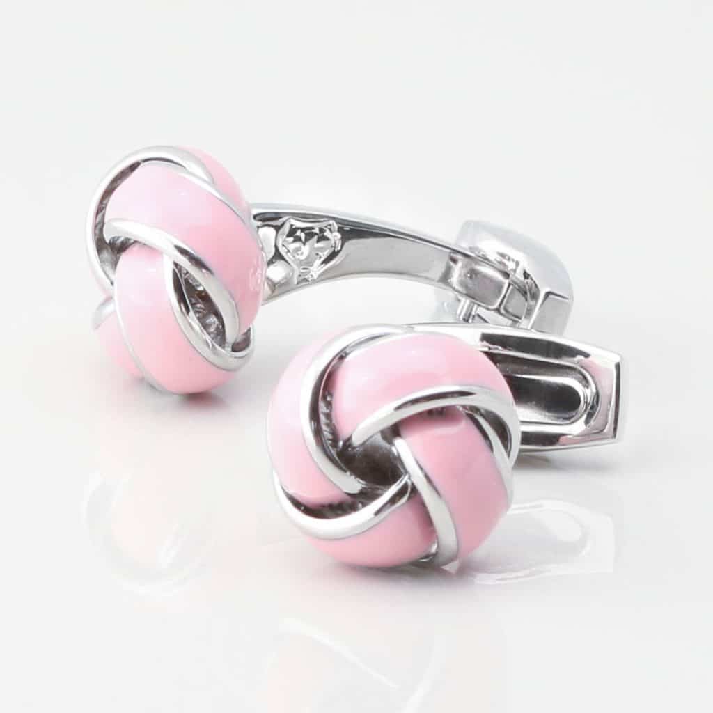 Pink Enamel Knot Cufflinks by Badger & Brown. The Cufflink Specialists
