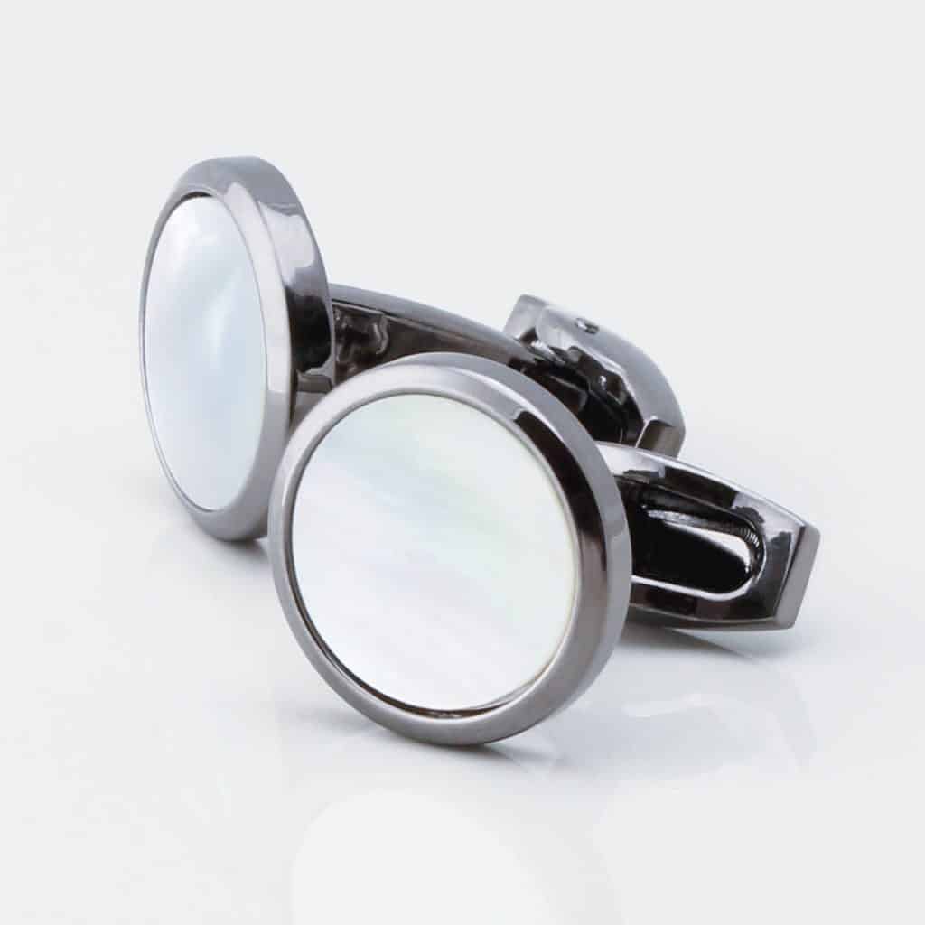 Gunmetal Circular Mother of Pearl Cufflinks 4354