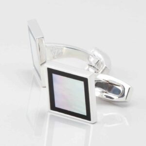 Sterling Silver Square Mother of Pearl with Onyx Border Cufflinks 4423