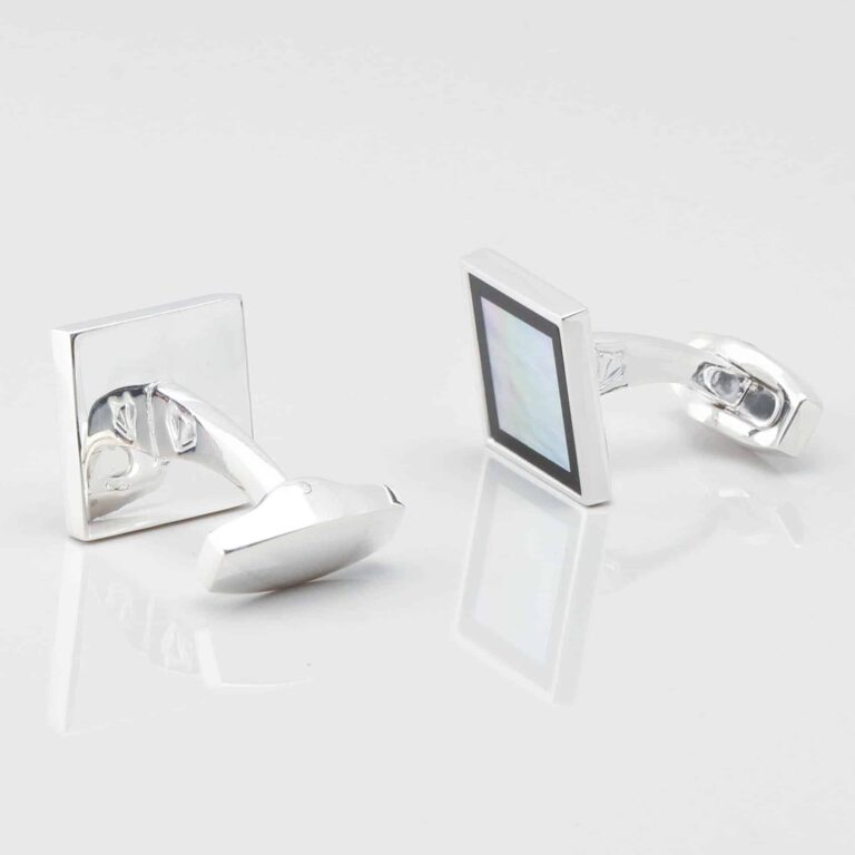 Sterling Silver Square Mother of Pearl with Onyx Border Cufflinks Gallery 2 4426