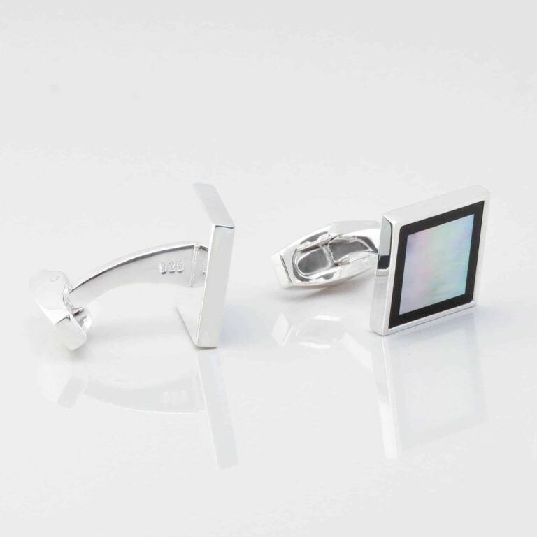 Sterling Silver Square Mother of Pearl with Onyx Border Cufflinks Gallery 4424