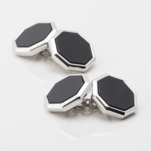 Silver Plated Onyx Octagon Cufflinks, Double Sided