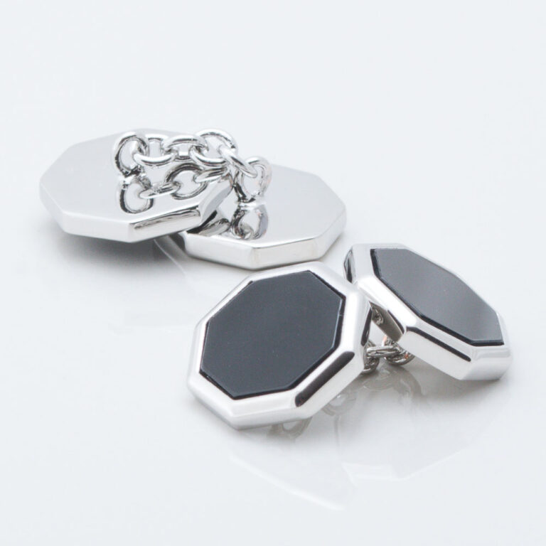Silver Plated Onyx Octagon Cufflinks, Double Sided Gallery