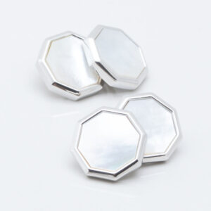 Silver Plated Mother of Pearl Octagon Cufflinks, Double Sided