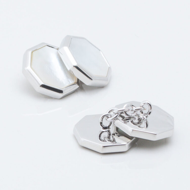 Silver Plated Mother of Pearl Octagon Cufflinks, Double Sided Gallery