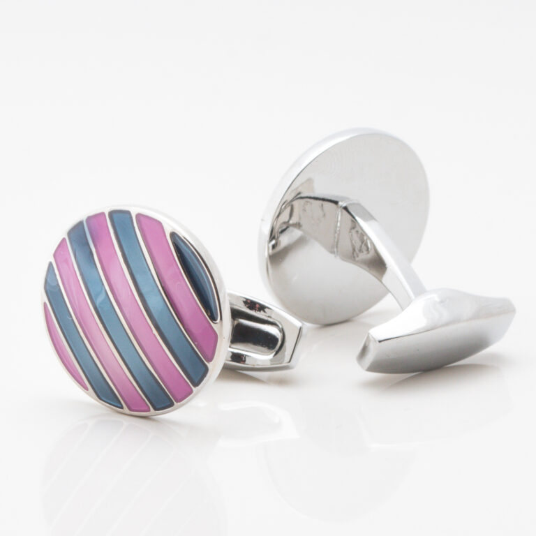 Purple and Navy Striped Enamel Cufflinks Gallery 2