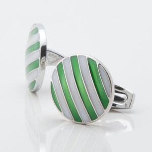 Green and Grey Striped Enamel Cufflinks