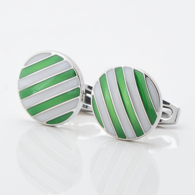 Green and Grey Striped Enamel Cufflinks Gallery