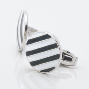 Black and White Striped Enamel Cufflinks