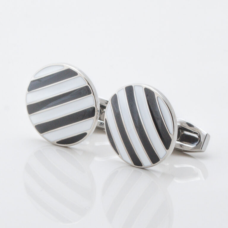 Black and White Striped Enamel Cufflinks Gallery