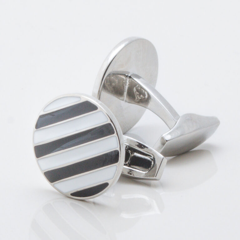 Black and White Striped Enamel Cufflinks Gallery 2