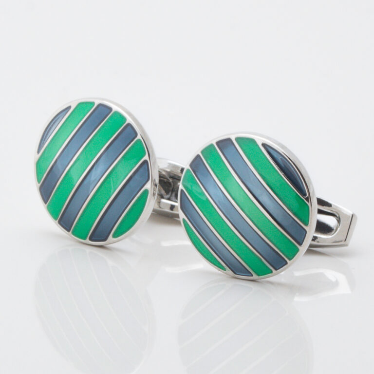 Green and Navy Striped Enamel Cufflinks Gallery