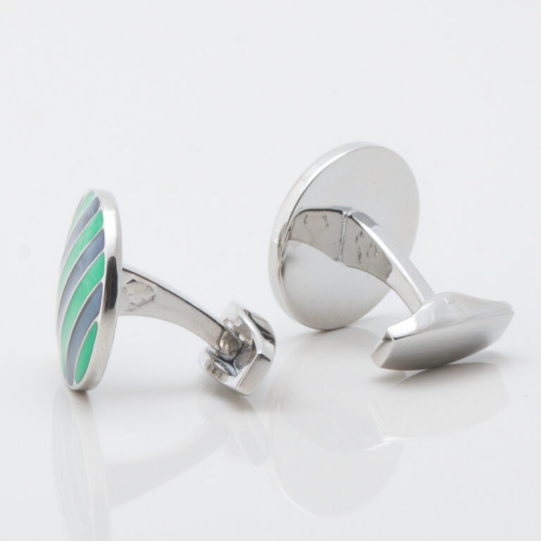 Green and Navy Striped Enamel Cufflinks Gallery 2