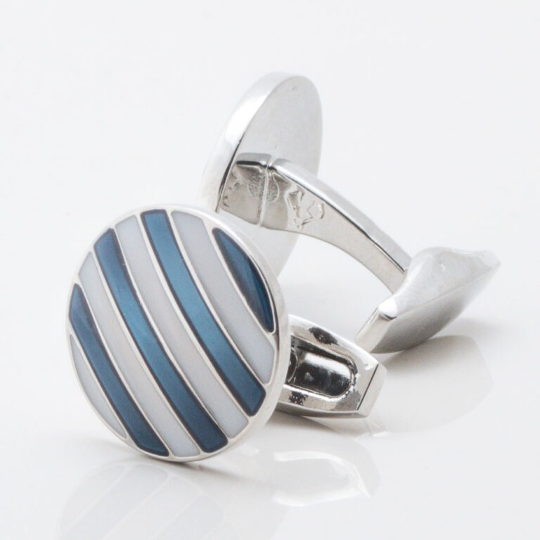 Navy and Grey Striped Enamel Cufflinks Gallery 2