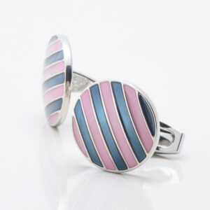 Pink and Navy Striped Enamel Cufflinks